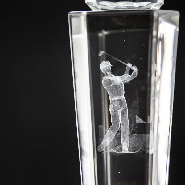 Crystal Golf Trophy With Golf Ball - 180mm