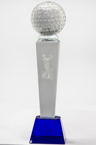 Crystal Golf Trophy With Golf Ball - 235mm