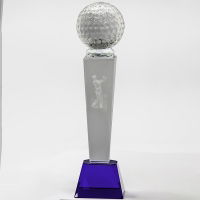 Crystal Golf Trophy With Golf Ball - 180mm