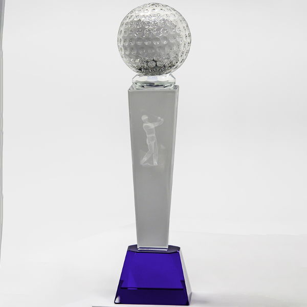 Crystal Golf Trophy With Golf Ball - 180mm