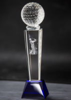 Crystal Golf Trophy With Golf Ball - 235mm